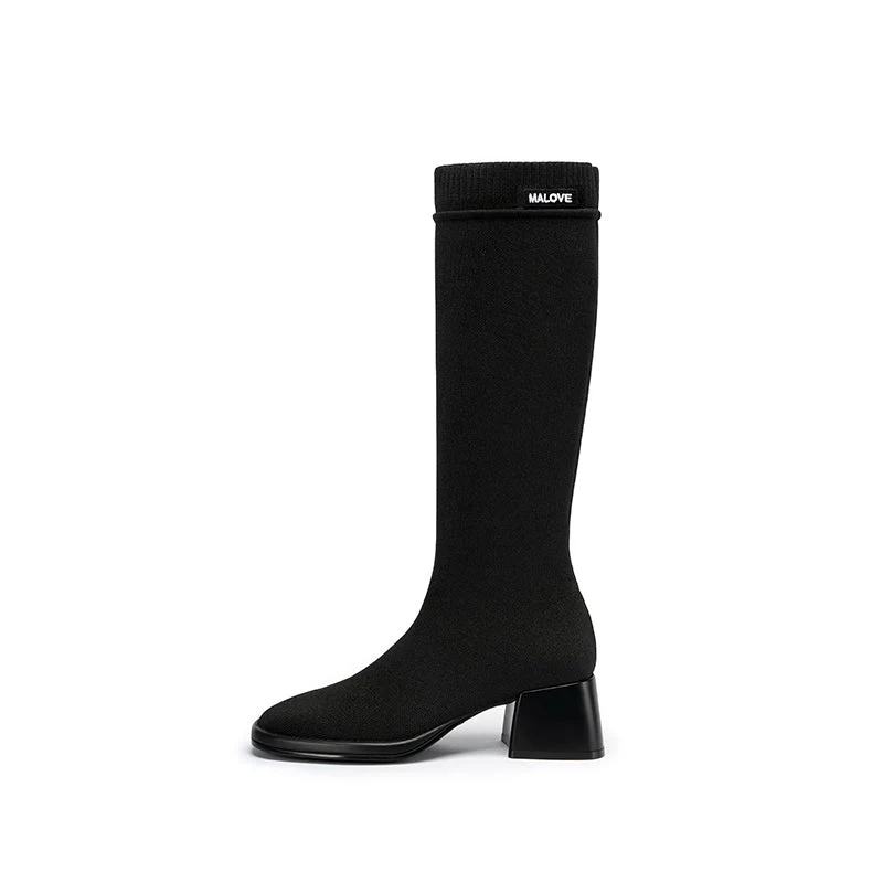 Mademoiselle Round Toe Knee High Sock Boots