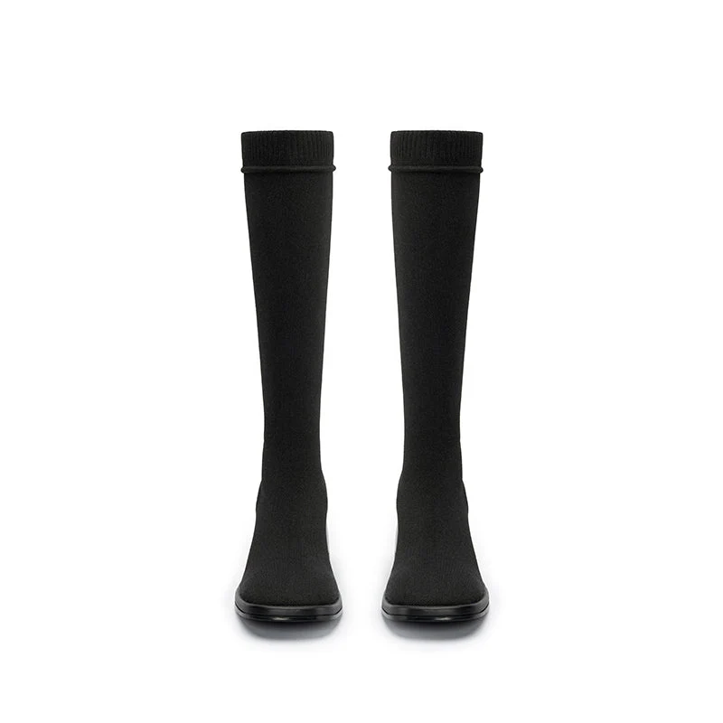 Mademoiselle Round Toe Knee High Sock Boots