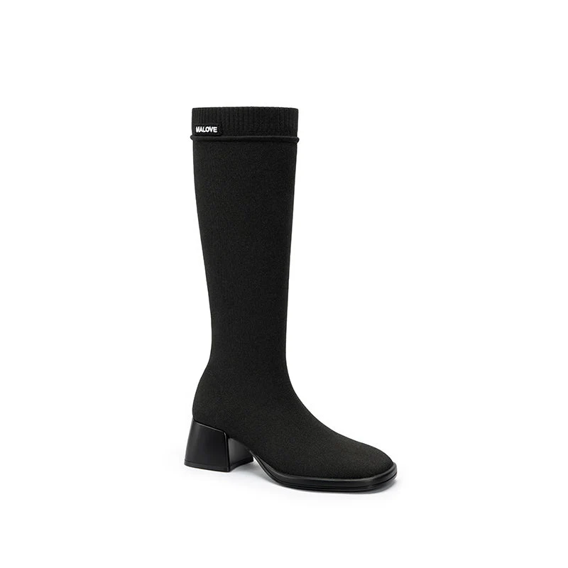 Mademoiselle Round Toe Knee High Sock Boots