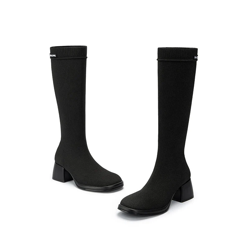 Mademoiselle Round Toe Knee High Sock Boots