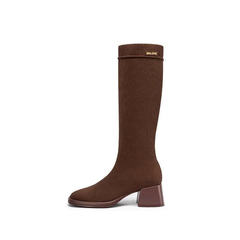 Mademoiselle Round Toe Knee High Sock Boots