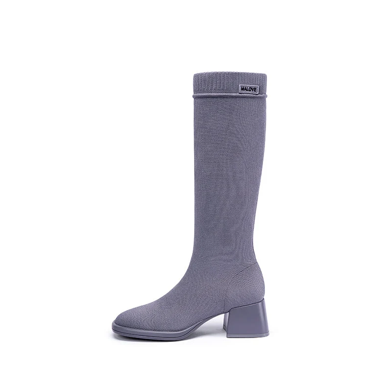 Mademoiselle Round Toe Knee High Sock Boots