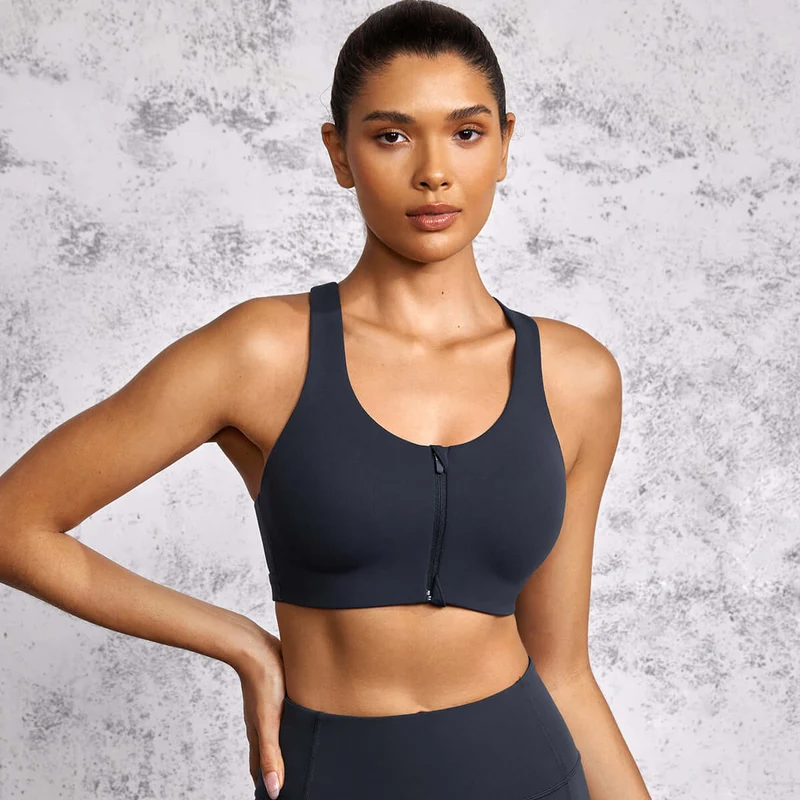 Power On Soft Padded High Impact Zip Front Workout Bra
