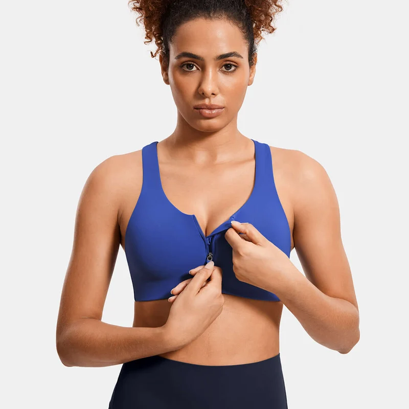 Power On Soft Padded High Impact Zip Front Workout Bra