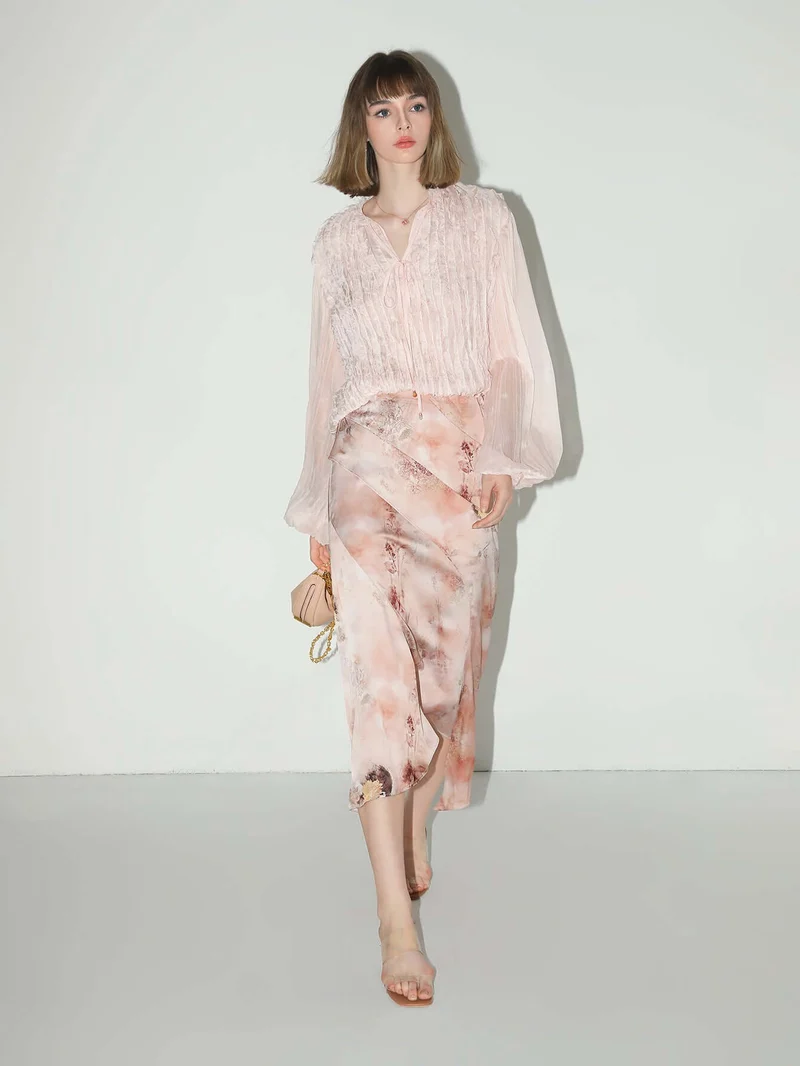 Romantic Soft Pink Blouse with Bubble Sleeves