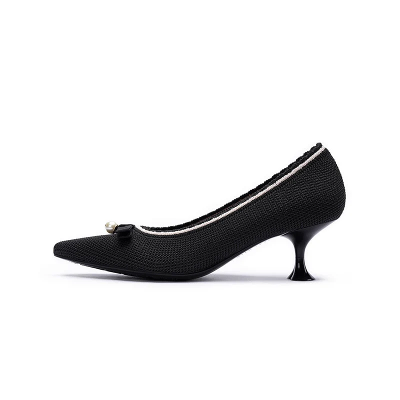Pointed Toe Pearl Fabric Kitten Heels