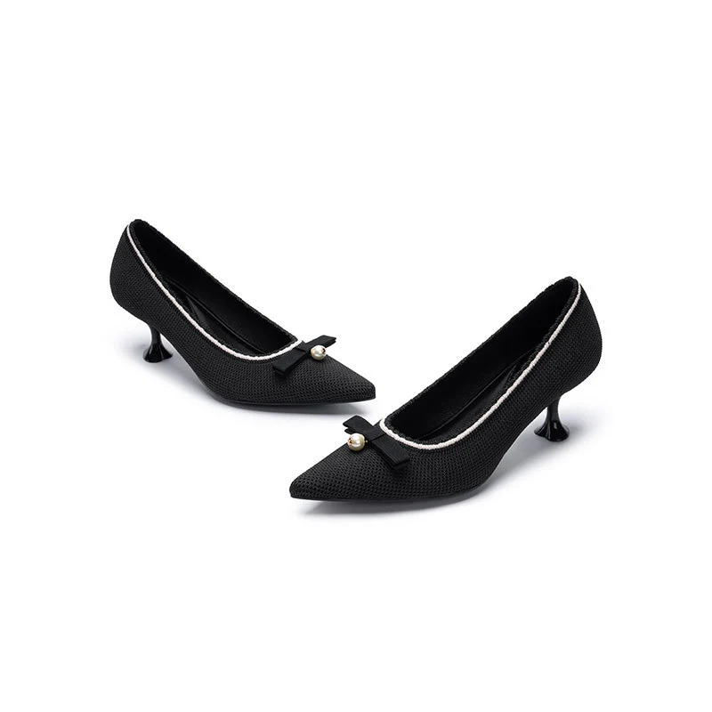 Pointed Toe Pearl Fabric Kitten Heels