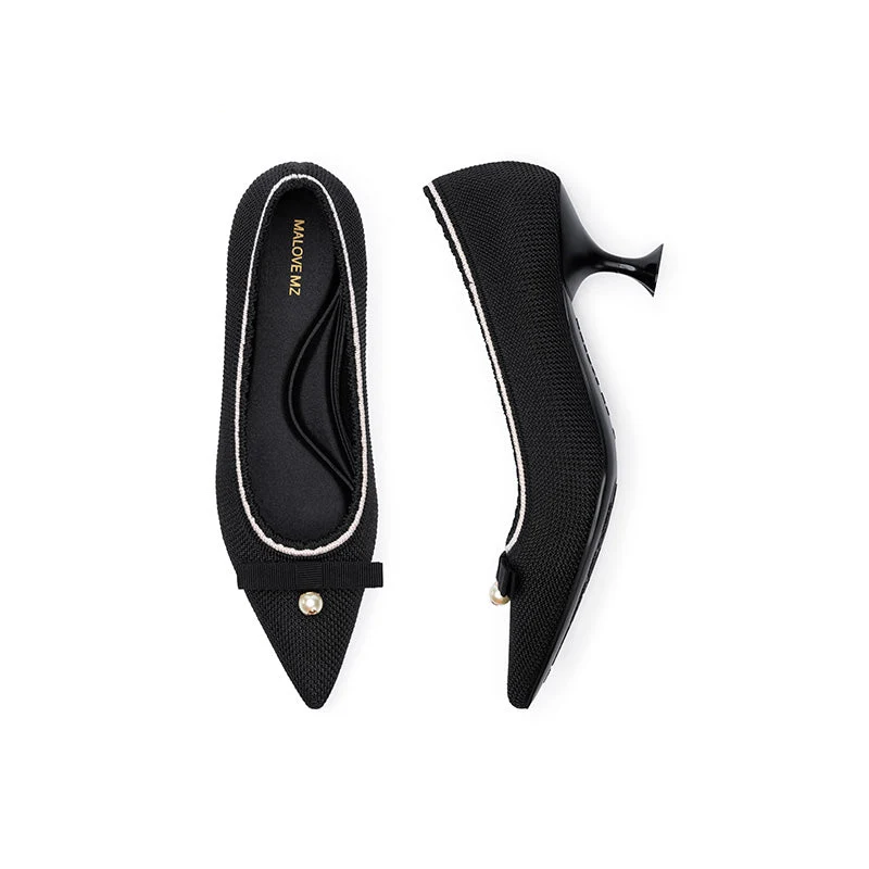 Pointed Toe Pearl Fabric Kitten Heels