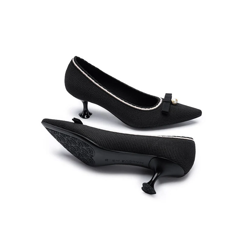 Pointed Toe Pearl Fabric Kitten Heels