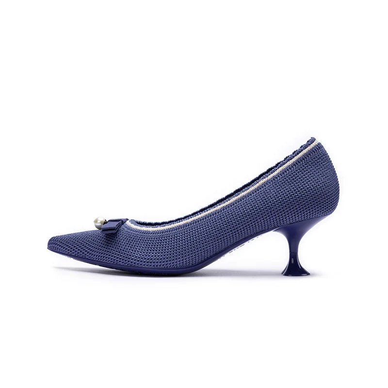 Pointed Toe Pearl Fabric Kitten Heels