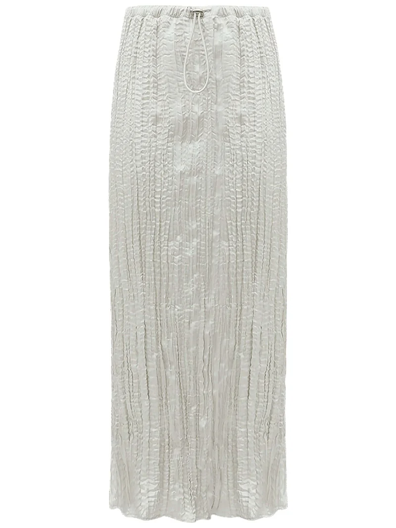 Satin Champagne Pleated Flowing A-Line Skirt